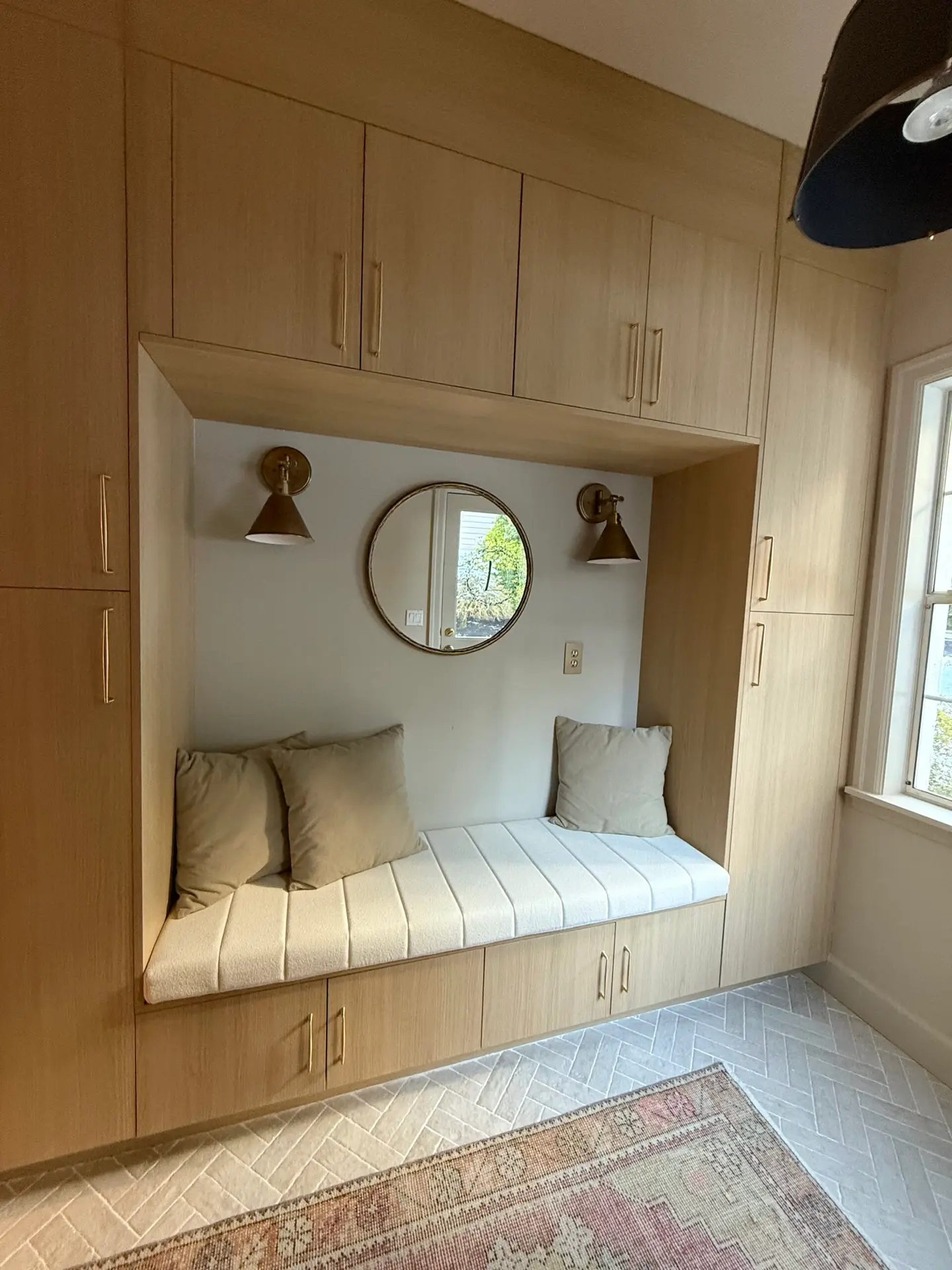 Home custom mudroom storage bench and cabinetry Sammamish home remodel